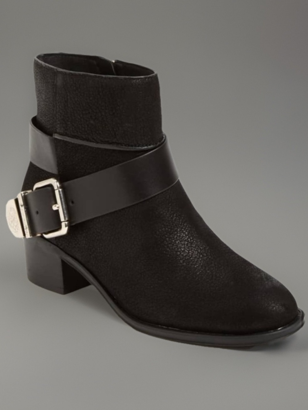 Black Leather Buckle Ankle Bootie Boots s…